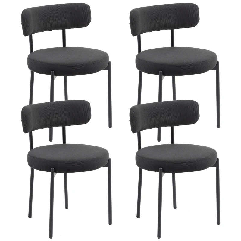 HOMCOM Lot de 4 chaises de salle à manger avec dossier en tissu pieds en acier 51 x 51 x 76 cm noir
