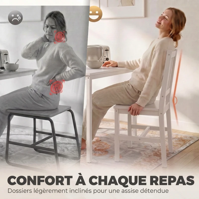 HOMCOM Ensemble Table Salle à Manger avec 2 Chaises, Table de Cuisine Rectangulaire 80 cm, Chaises à Dossier à Lattes, Blanc