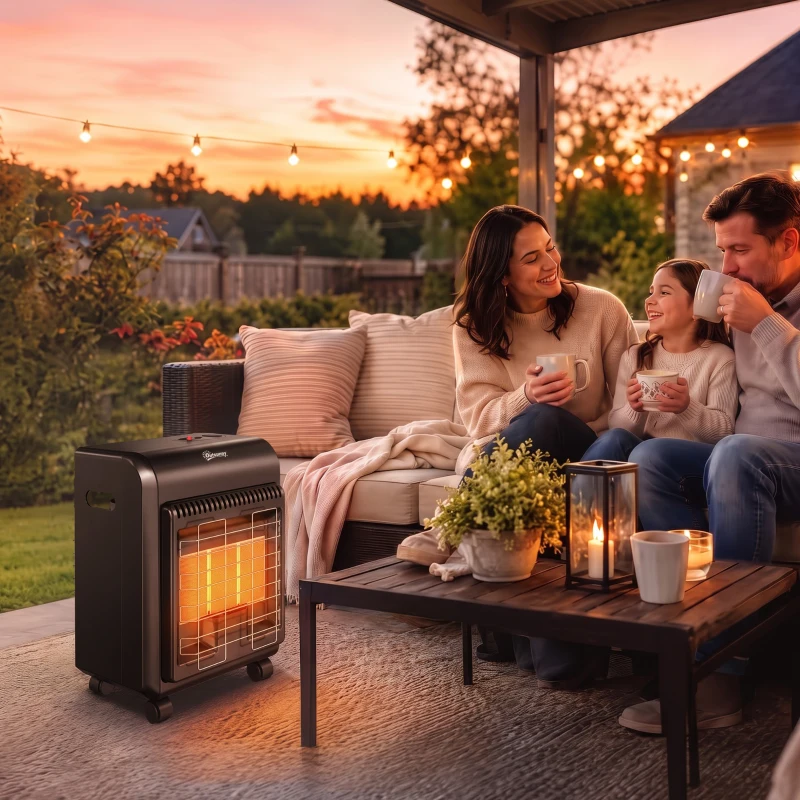 Outsunny Gasheater voor buiten 1,5-4,2 kW met wielen, 3 warmtestanden, 50 cm slang en drukregelaar