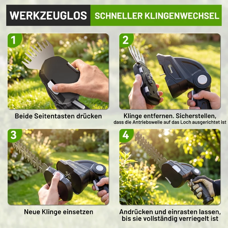 Outsunny 2-in-1 Elektrischer Hecken & Strauchschere mit 2 x 7,2V Wiederaufladbaren 2,0 Ah Akku, 2 Austauschbaren Klingen Schwarz