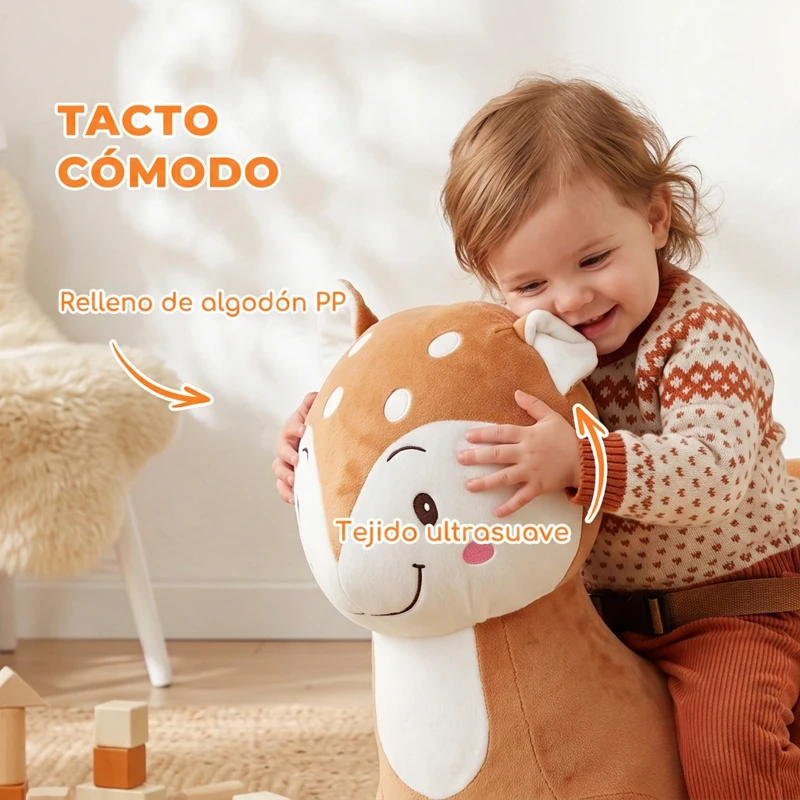 AIYAPLAY Caballo Balancín para Bebés de 12 a 36 Meses Diseño de Ciervo Base Ancha Sonidos Cinturón de Seguridad Marrón Oscuro
