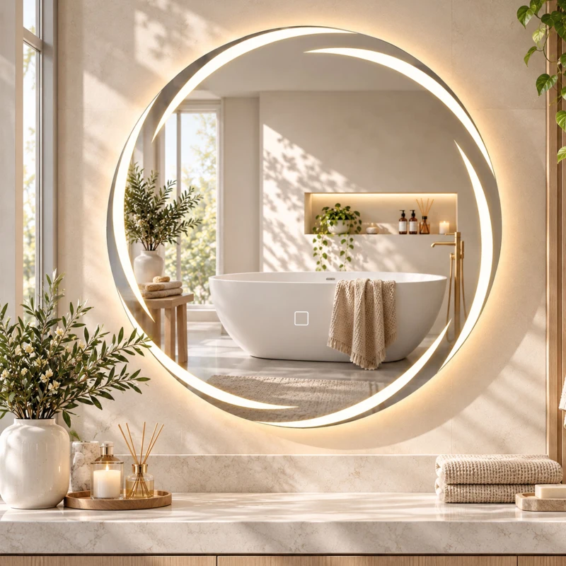 HOMCOM Espelho Redondo LED para Casa de Banho 60x60 cm de Parede com Antiembaciamento Memória 3 Temperaturas de Cor e Brilho Regulável