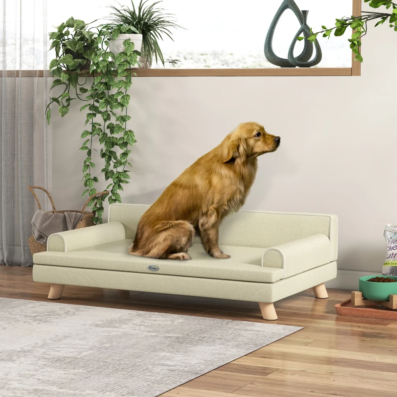 PawHut Canapé pour chien chat design scandinave coussin moelleux amovible pieds bois massif 100 x 62 x 32 cm beige
