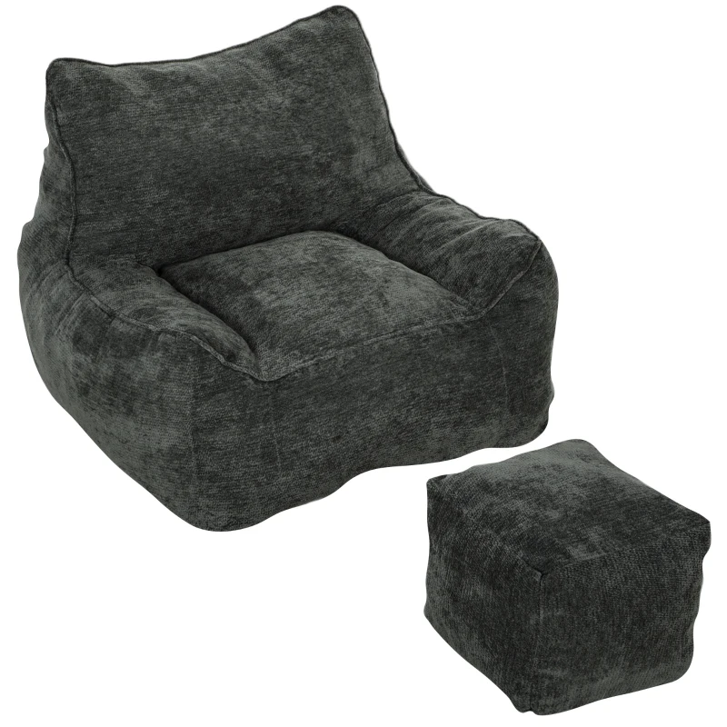 HOMCOM Vloerstoel met poef, frameloze cloud-fauteuil van chenille, met rugleuning en armleuningen