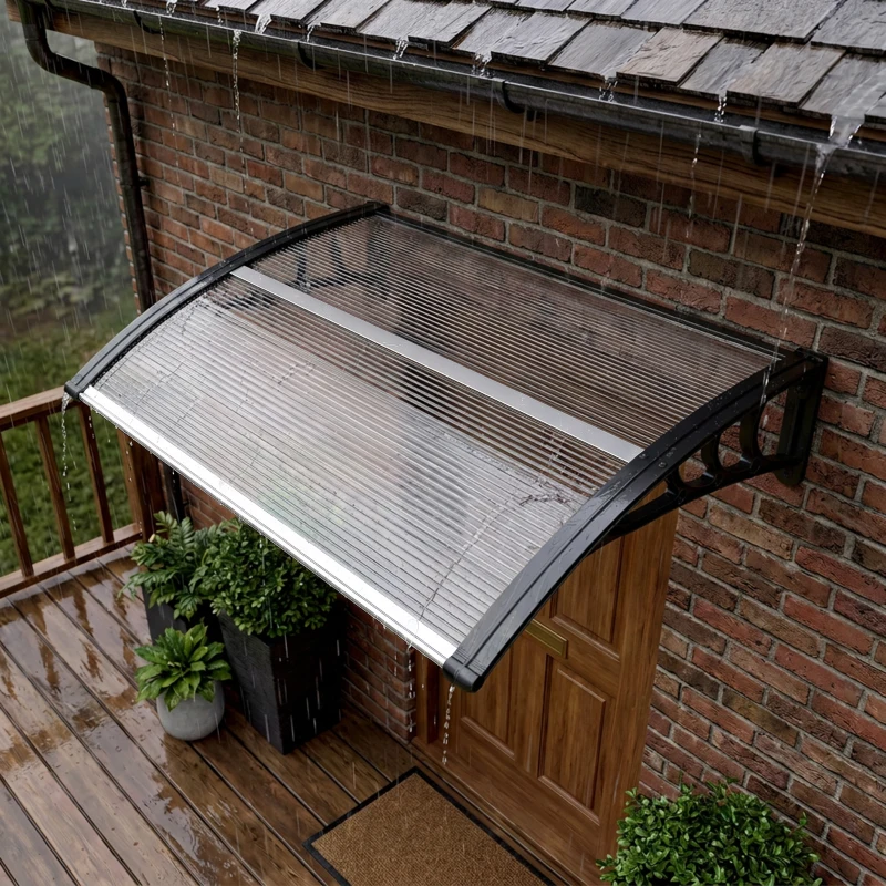 Outsunny Pensilina da Esterni Impermeabile e Anti-UV, in PC, PP e Alluminio, 75x100x23 cm, Trasparente e Nero