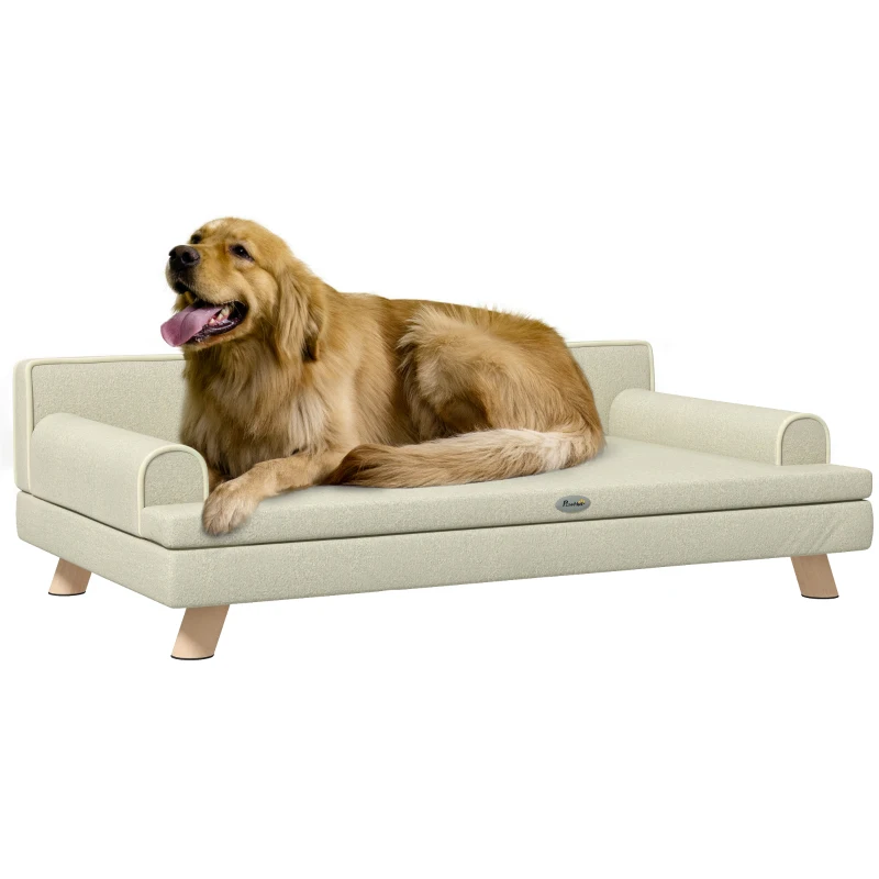 PawHut Canapé pour chien chat design scandinave coussin moelleux amovible pieds bois massif 100 x 62 x 32 cm beige
