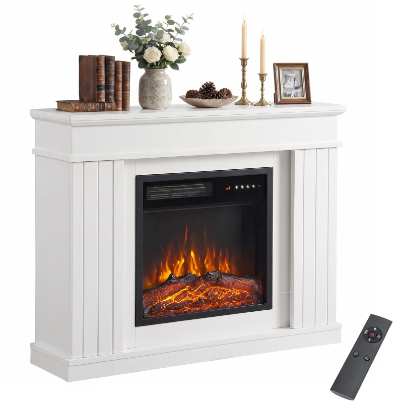 HOMCOM Șemineu Electric de Pardoseală/Încastrat cu Ramă pentru TV 38", 1800W, Efect de Flacără 3D, Funcție Memorie, Alb
