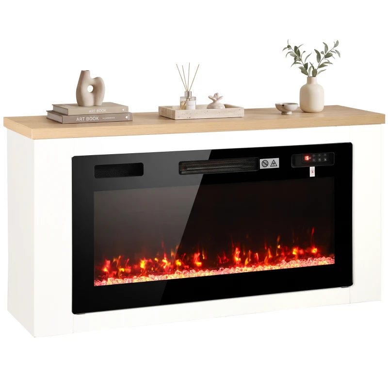 HOMCOM Elektrische haard met verwarming, 12 vlamkleuren, tv-meubel met haard voor tv's tot 55 inch, 114 cm, wit