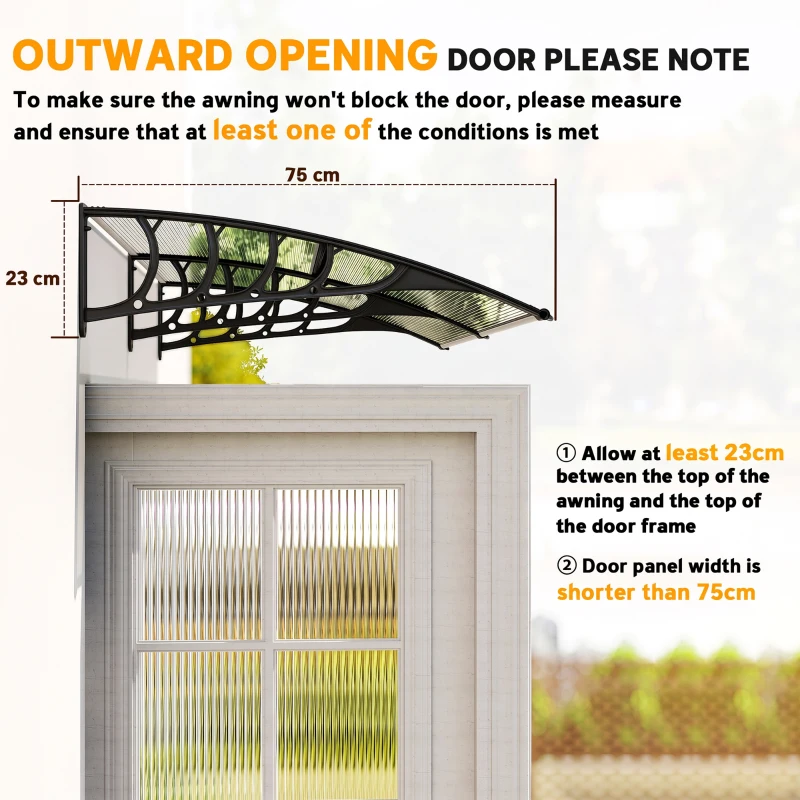 Outsunny Front Door Canopy, Waterproof Outdoor Awning, 75 x 195 cm Rain Shelter for Window, Porch and Front/Back Door, Brown