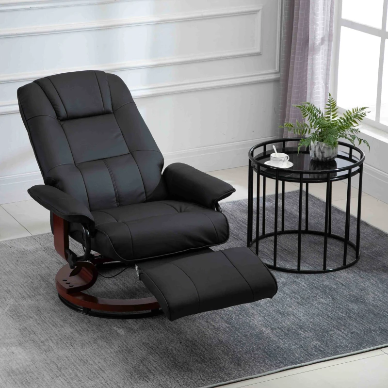 HOMCOM Reclining Swivel Chair, with Footrest - Black