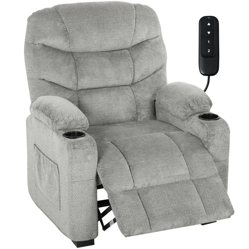 HOMCOM Sillón Relax Reclinable Eléctrico Silencioso con Función Memoria Reposapiés Mando a Distancia Bolsillos Laterales Gris