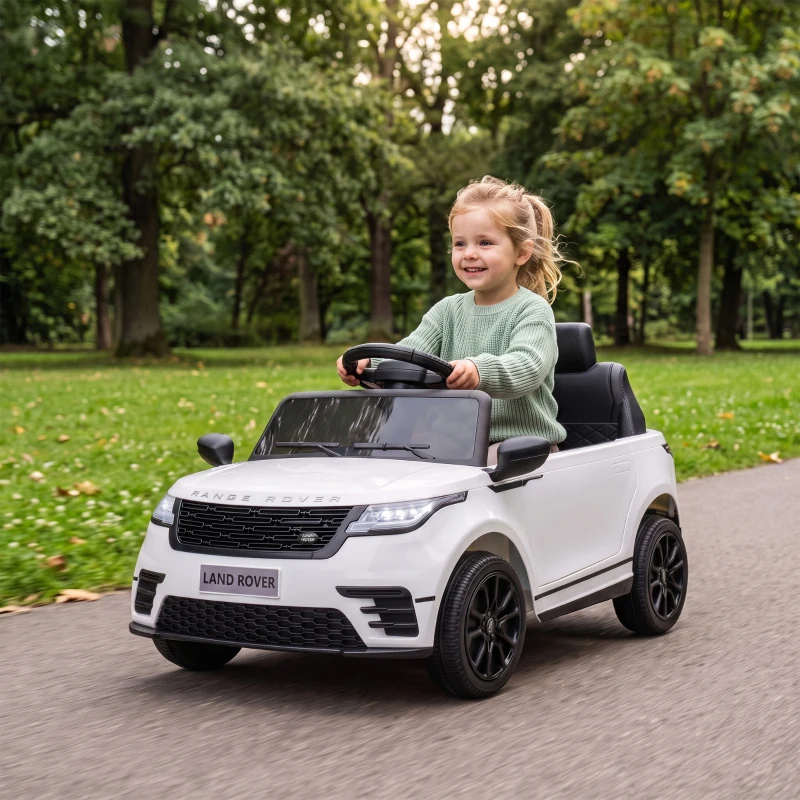 AIYAPLAY Range Rover Velar Licensed 12V Electric Car for Kids with Remote, 4-Wheel Suspension, Slow Start for 2-4 Years, White
