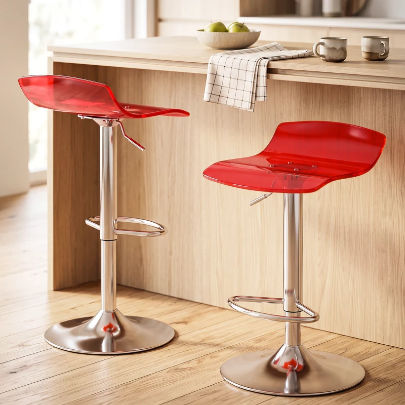 HOMCOM 2er-Set Barhocker zeitgenössisches Design 360° drehbar höhenverstellbar mit Fußstütze 39x39x67-87cm rot