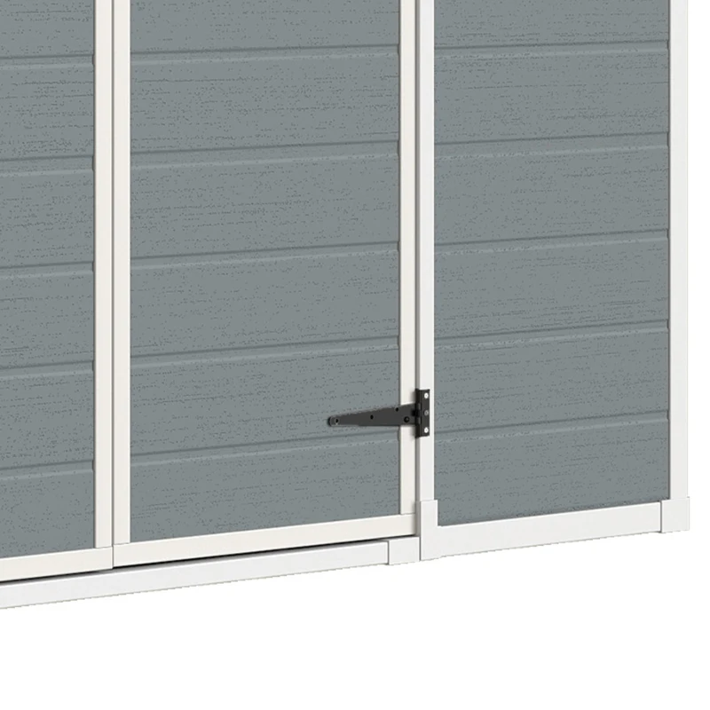 Outsunny 8 x 4 ft Plastic Garden Shed, Wood-Effect Outdoor Storage Shed with Floor, Windows, Lockable Doors and Vents, Light Grey