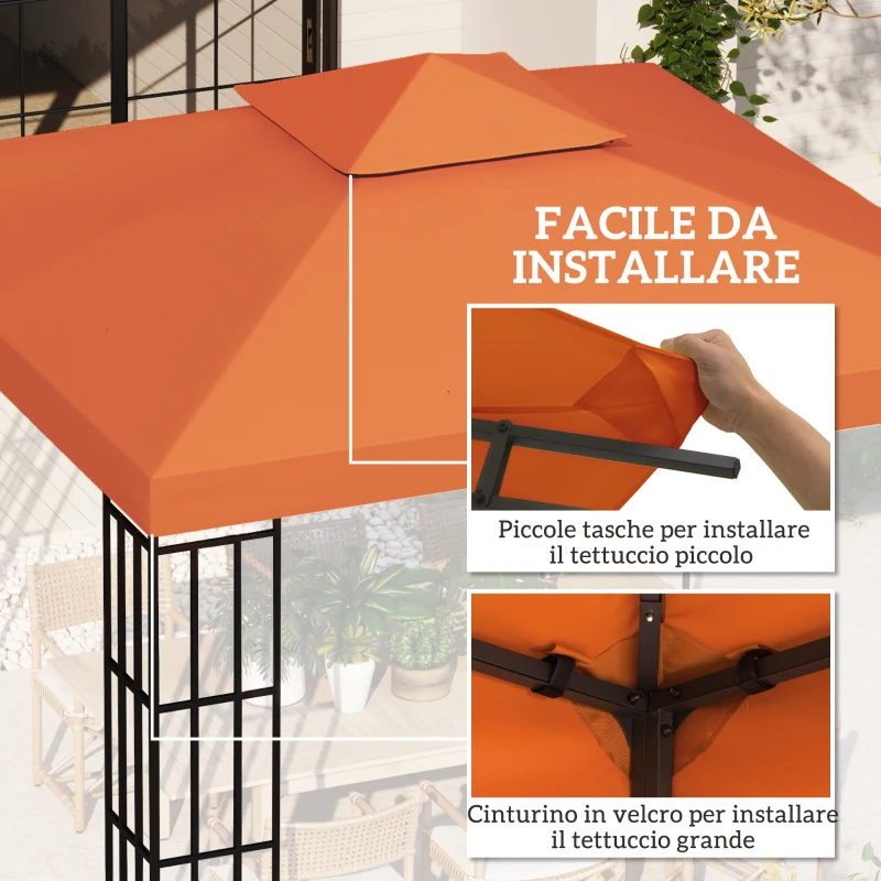 Outsunny Copertura per Gazebo 3x3 m a 2 Livelli in Poliestere Resistente con 8 Fori di Drenaggio, Rosso Ruggine