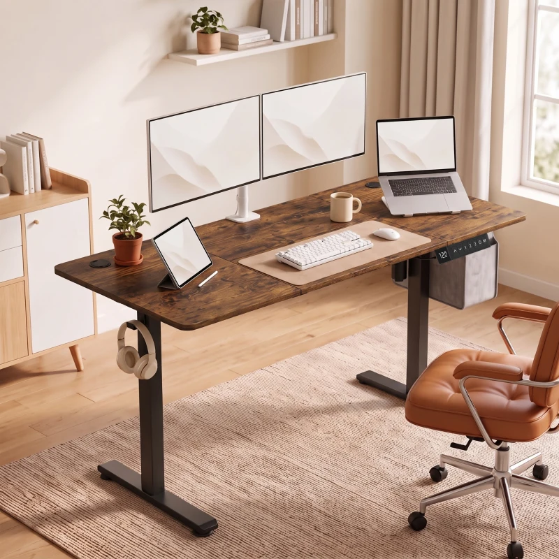 HOMCOM Birou standing electric reglabil, maro rustic