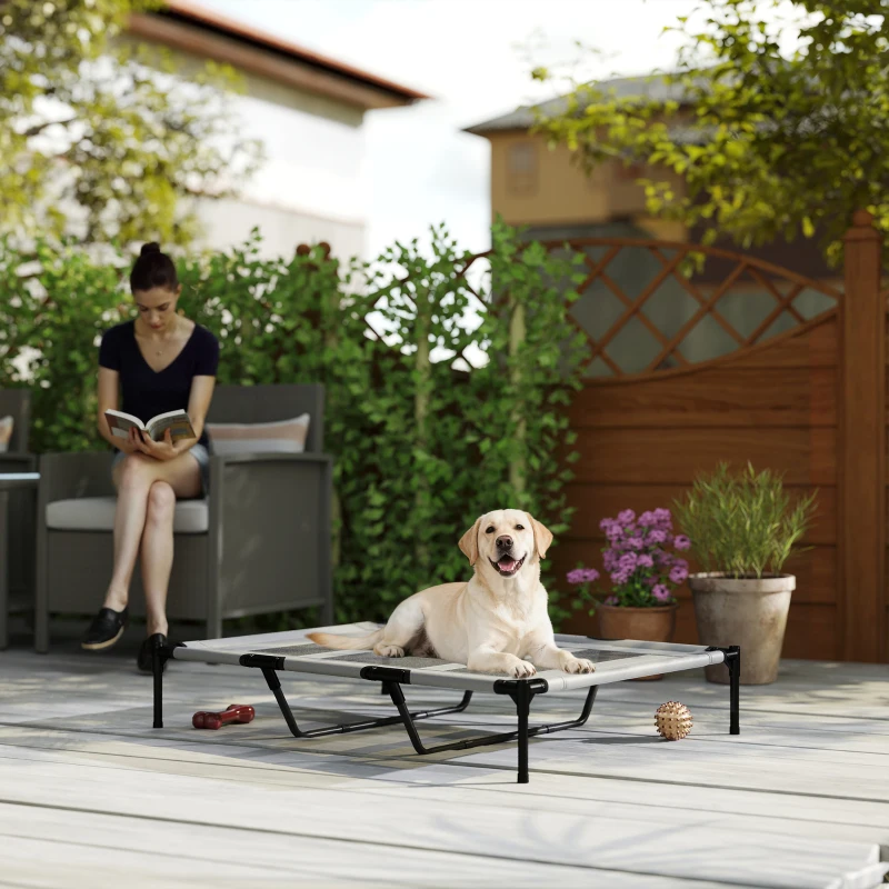 PawHut Cama Elevada para Cães Grandes com Malha Respirável e Saco 122x92x23 cm Preta