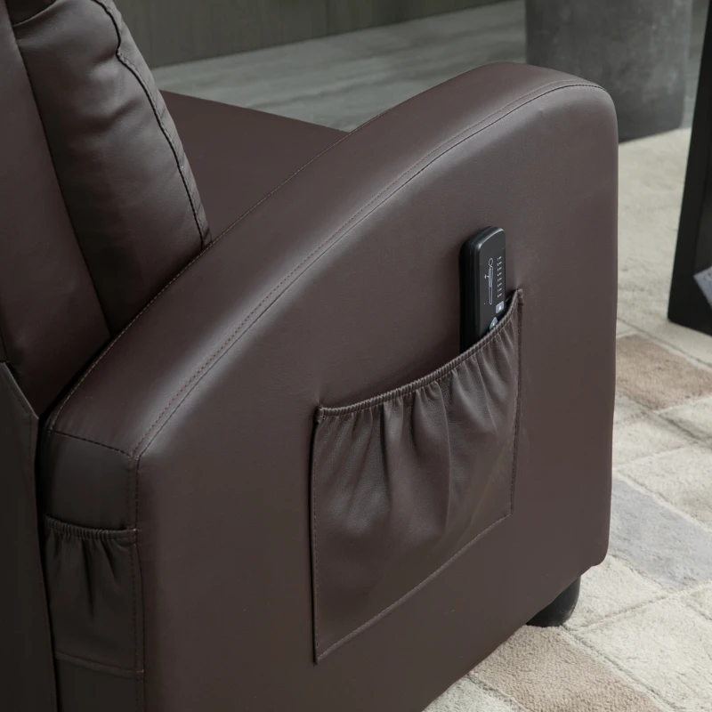HOMCOM Recliner Armchair, Massage Faux Leather Push Back Reclining Chair with Adjustable Leg Rest, Side Pocket, for Home Living Room Theatre, Brown