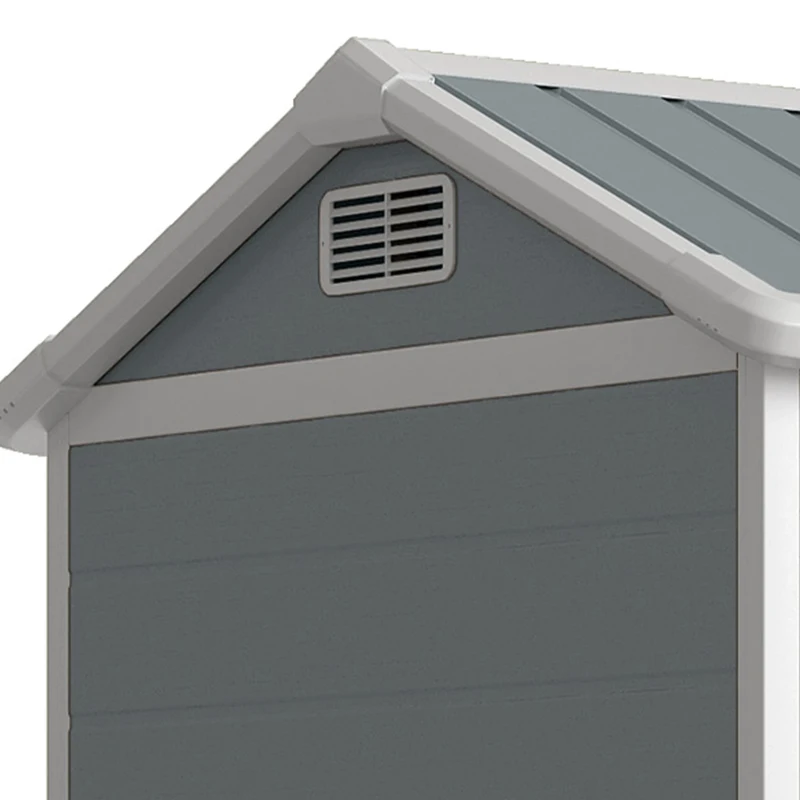 Outsunny 8 x 4 ft Plastic Garden Shed, Wood-Effect Outdoor Storage Shed with Floor, Windows, Lockable Doors and Vents, Light Grey