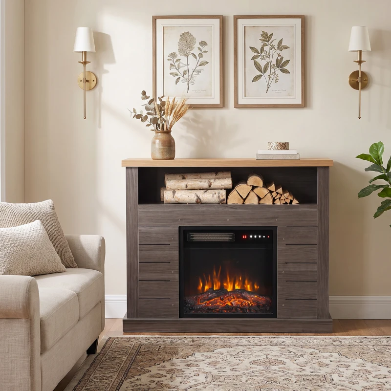 HOMCOM Electric Fireplace Suite, 1800W Electric Fire and Surround with LED Flame, Remote, Thermostat Overheat Protection
