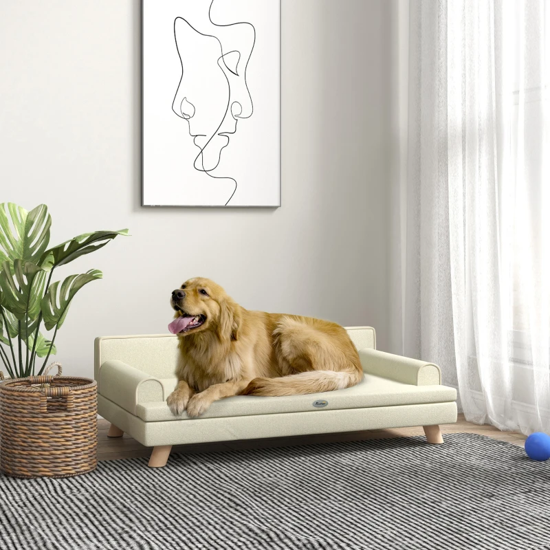 PawHut Canapé pour chien chat design scandinave coussin moelleux amovible pieds bois massif 100 x 62 x 32 cm beige