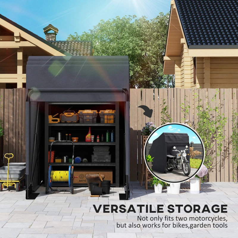 Outsunny Motorbike Shed, 345 x 135 x 191 cm Foldable Waterproof Motorcycle Storage Tent, 2 Mesh Windows, 600D Oxford, Black