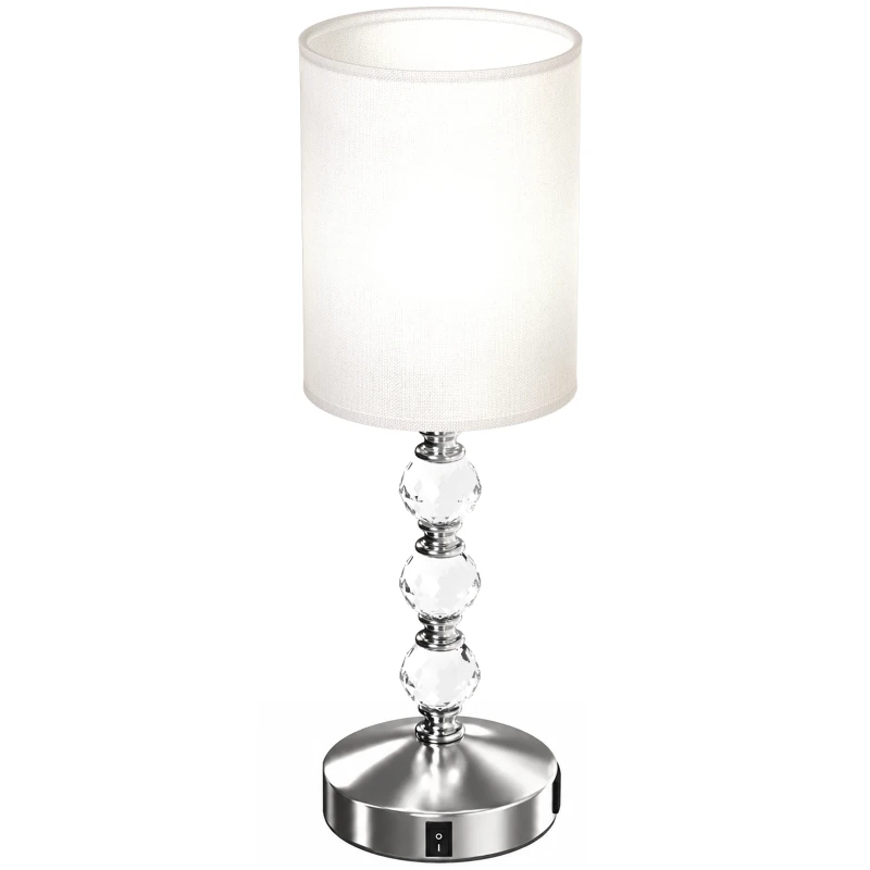 HOMCOM Bedside Lamp, Modern Crystal Decoration Table Lamp w/ PVC shade, USB A+C Charging Ports, Bulb Not Included, Silver Tone
