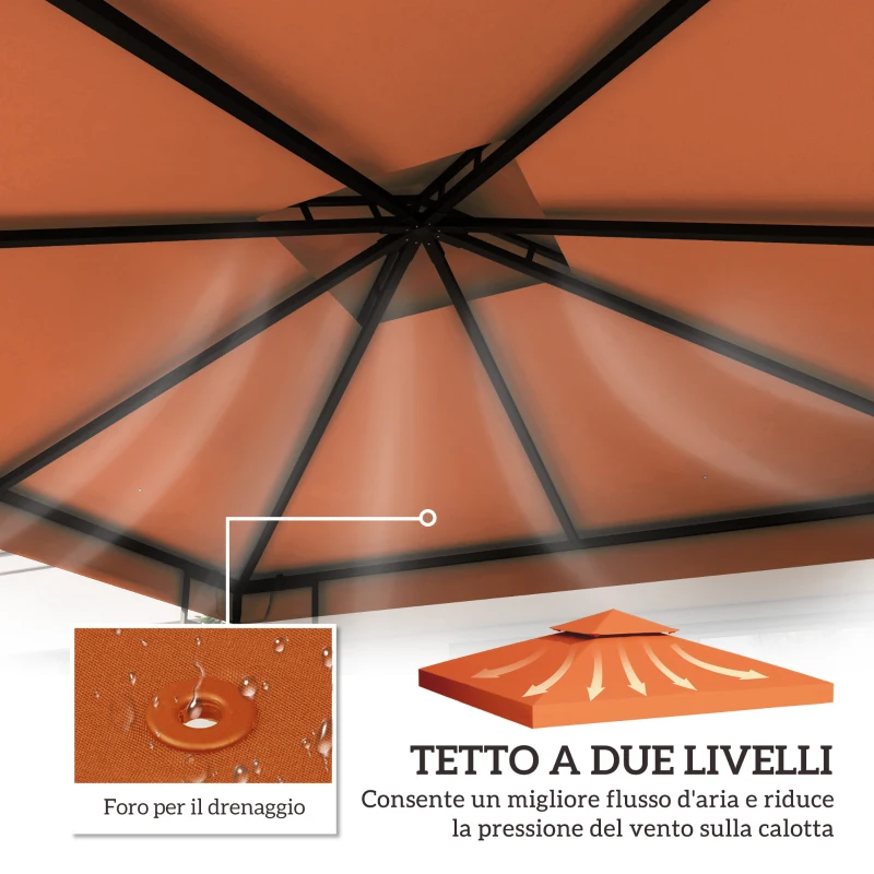 Outsunny Copertura per Gazebo 3x3 m a 2 Livelli in Poliestere Resistente con 8 Fori di Drenaggio, Rosso Ruggine