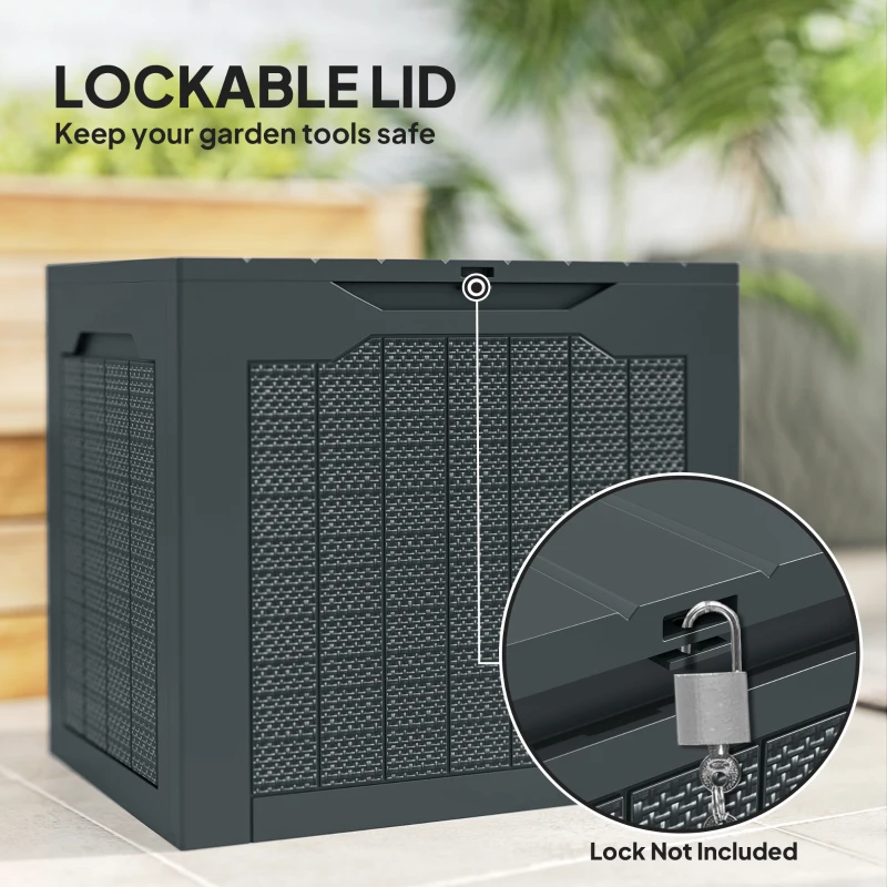Outsunny 97L Plastic Garden Storage Box, Outdoor Storage Box with Handles, Waterproof Outdoor Storage Container, Dark Grey