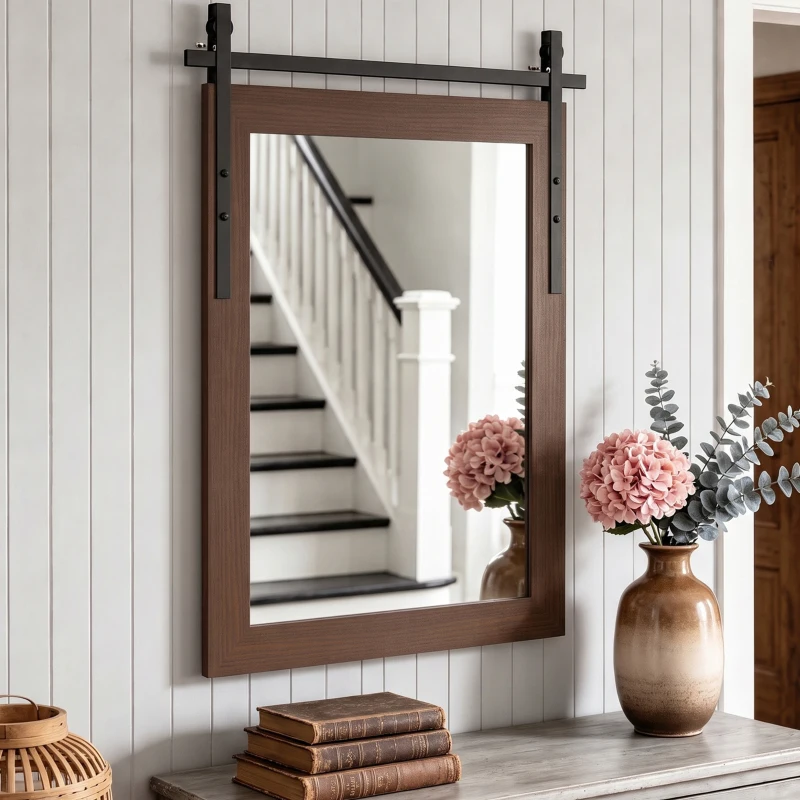 HOMCOM 110 x 66 cm Rectangle Mirror, Farmhouse Wall Mirror for Living Room, Bedroom, Hallway, Dark Brown