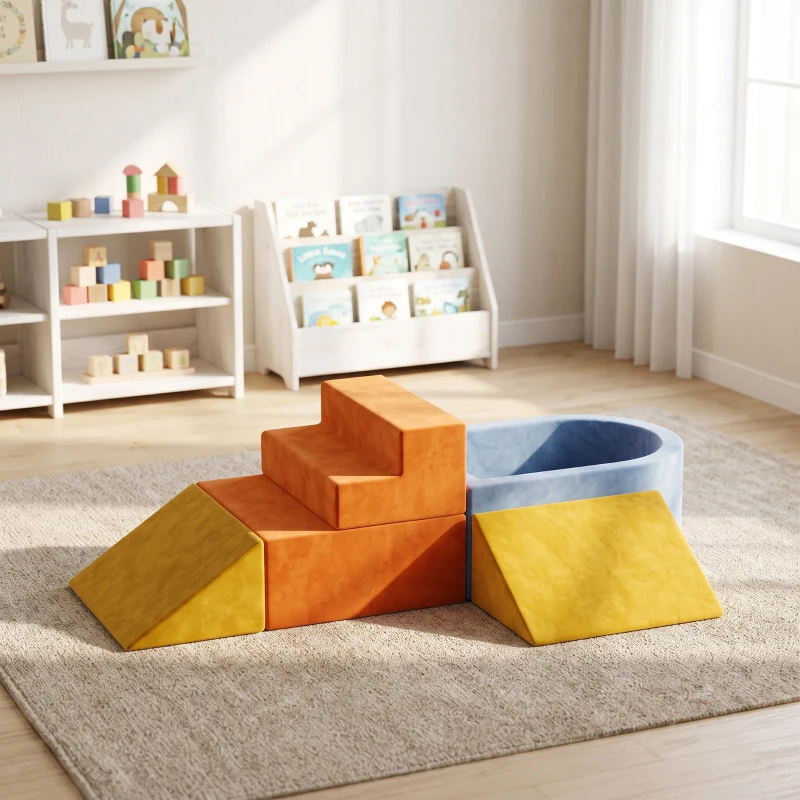 AIYAPLAY Parcours Motricité Bébé 5PCS, Module Motricité Bébé en Mousse, Piscine à Balles, Housse en Velours Lavable, Multicolore