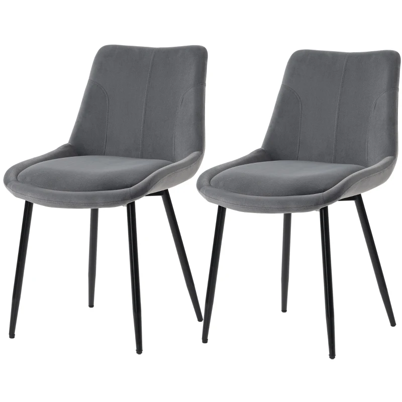 HOMCOM Set 2 Scaune de Dining din Catifea pentru Bucătărie, Gri Închis