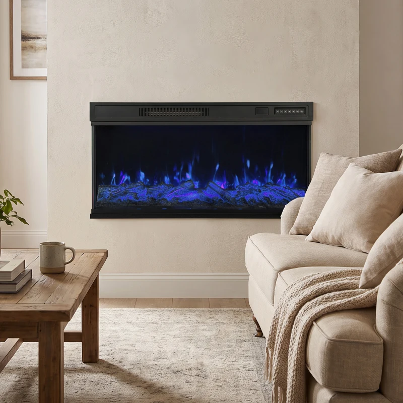 HOMCOM 40" Electric Fireplace Insert, 3-Sided Freestanding/Wall Recessed Electric Fire Heater with Adjustable Flame, 1800W