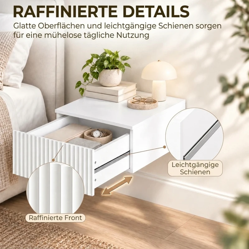 HOMCOM Nachttisch 2er Set Wandmontiert Beistelltisch mit 2 Schubladen Nachtkommode 40 x 35 x 17 cm, Weiß
