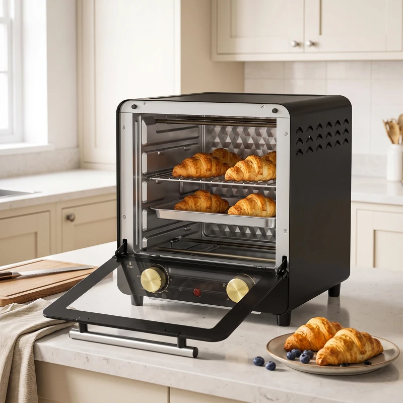 HOMCOM Mini Oven, 15 L Electric Oven and Grill w/ 60-230℃ Adjustable Temperature, 60 Minute Timer, Includes Baking Tray, Black