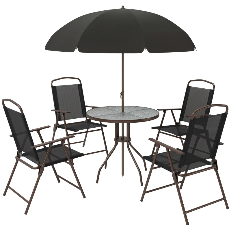 Outsunny Conjunto de Muebles para Jardín con 4 Sillas 1 Mesa y 1 Parasol Texteline Aluminio y Poliéster Negro