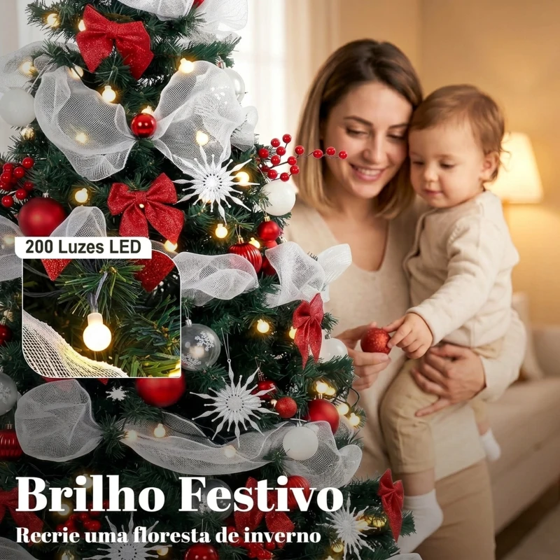 HOMCOM Árvore de Natal Artificial 180 cm com Luzes, 800 Pontas, 200 LED, Controlo Remoto e 8 Modos