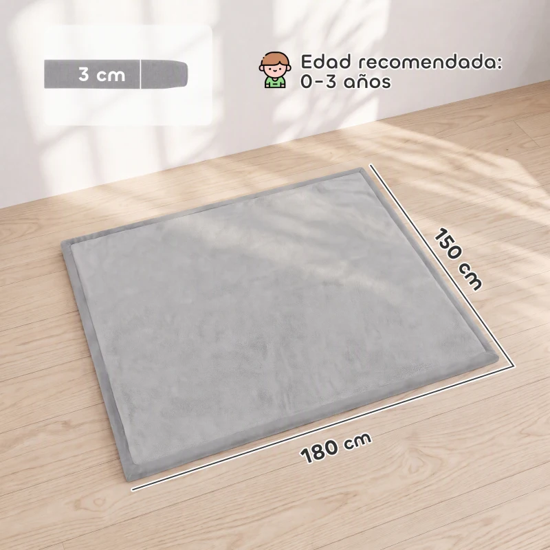 AIYAPLAY Alfombra Infantil, 180x150 cm, Colchoneta de Espuma 3 cm, Franela Suave, Antideslizante, Resistente al Agua, Gris Claro