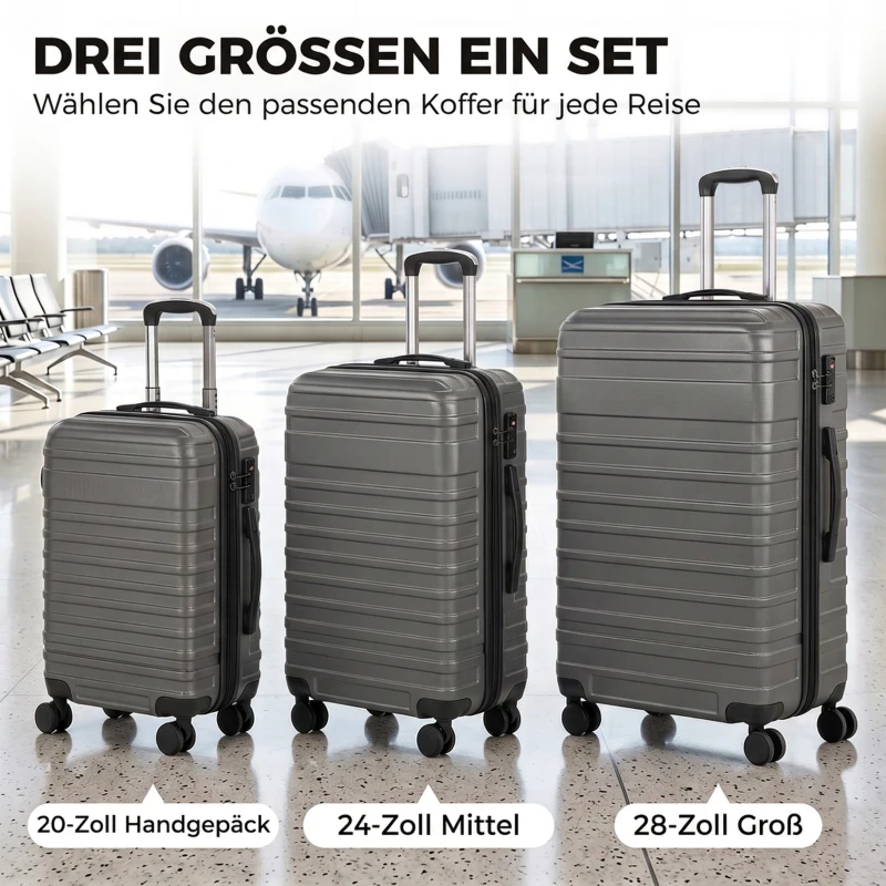 HOMCOM Kofferset, ineinander verstaubare Reisekoffer mit TSA-Schloss und 360° Rollen, 20/24/28 Zoll in Dunkelgrau