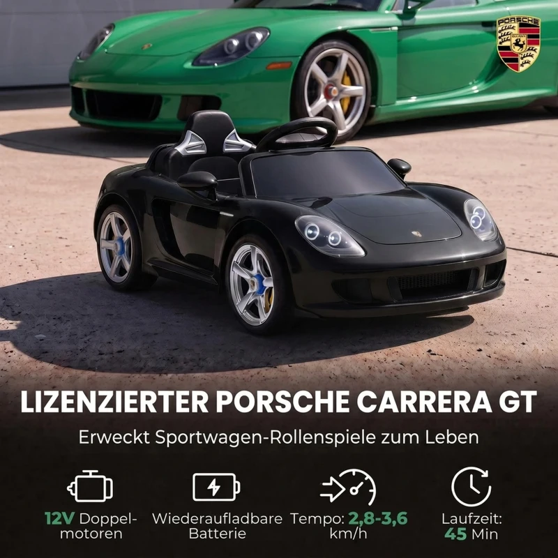 AIYAPLAY Elektryczny samochód dziecięcy Porsche 12 V z akumulatorem litowym, pilotem zdalnego sterowania, 2 silnikami, łagodnym rozruchem, tylnym zawieszeniem
