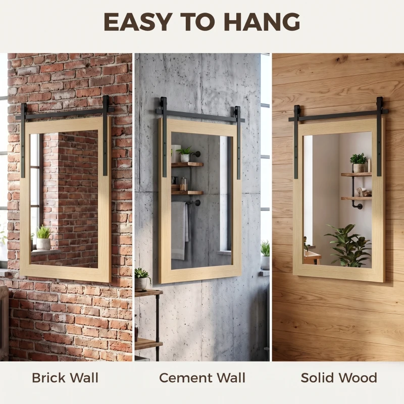HOMCOM 86.5 x 61 cm Rectangle Mirror, Farmhouse Wall Mirror for Living Room, Bedroom, Hallway, White Oak