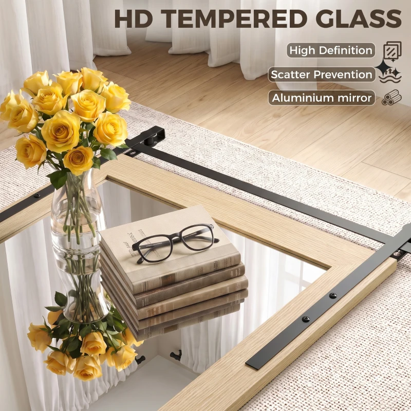 HOMCOM 110 x 66 cm Rectangle Mirror, Farmhouse Wall Mirror for Living Room, Bedroom, Hallway, White Oak