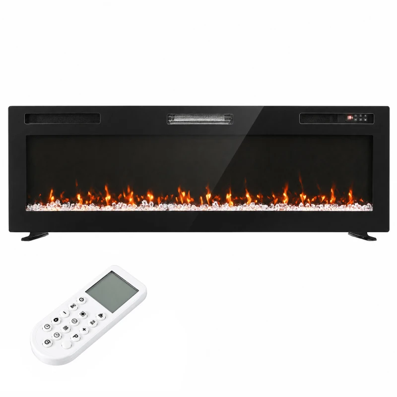 HOMCOM Șemineu electric 173 cm, 3 în 1, ultrasubțire 8,3 cm, cu telecomandă, 900/1800 W, timer, negru