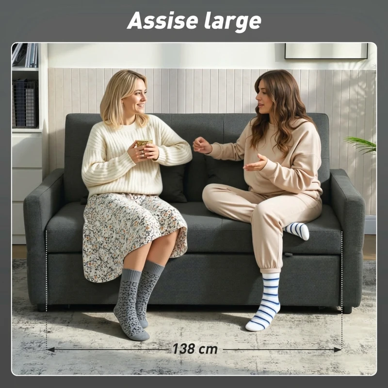 HOMCOM Canapé Convertible 2 Places 3 en 1, Canapé-Lit Clic Clac 160 cm, Dossier Réglable, Assise Large, 2 Oreillers, Gris Foncé