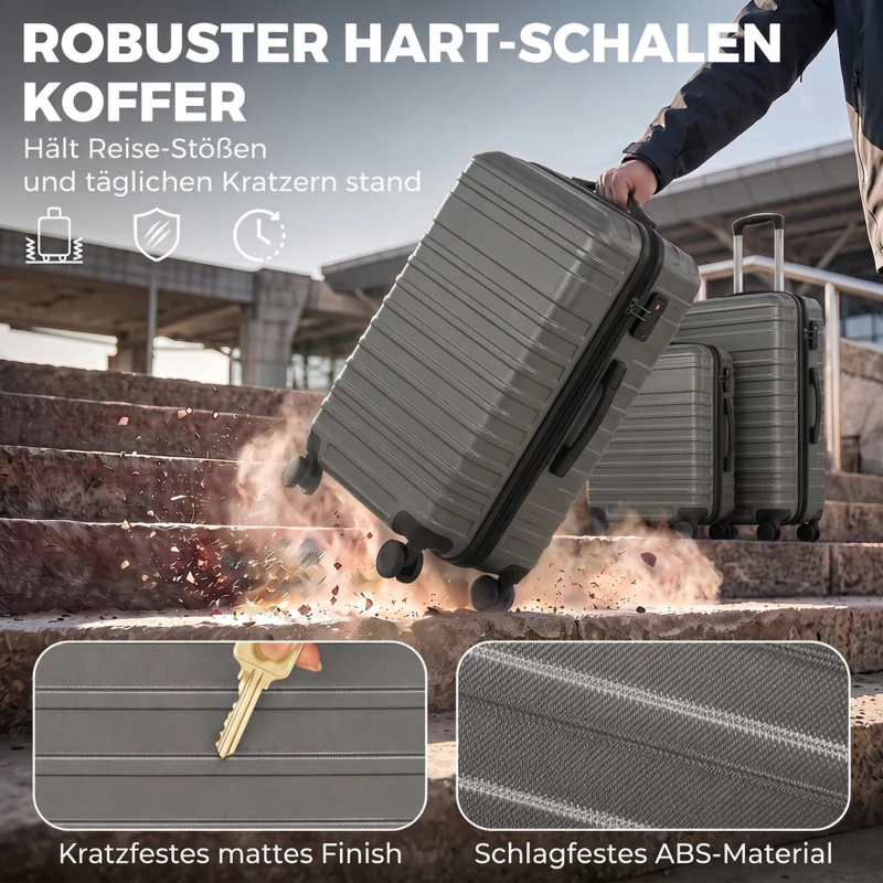 HOMCOM Kofferset, ineinander verstaubare Reisekoffer mit TSA-Schloss und 360° Rollen, 20/24/28 Zoll in Dunkelgrau