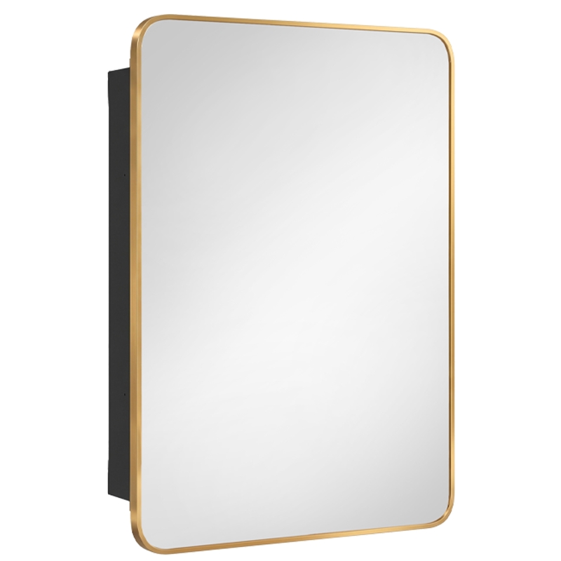 HOMCOM 50.8 x 11.6 x 71 cm Bathroom Mirror Cabinet, Wall Cabinet with Adjustable Shelves, Wall-Mounted or Recessed, Gold Tone