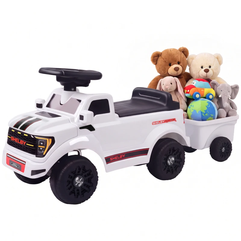 AIYAPLAY Coche Correpasillos para Niños Licencia Shelby con Capó Abatible Remolque 5 Sonidos de Arranque 18-72 Meses Blanco