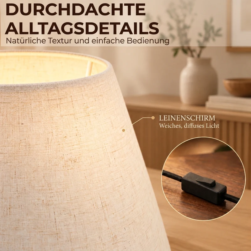 HOMCOM Tafellamp, vintage nachtlamp met keramische voet, linnen kap en E27-fitting