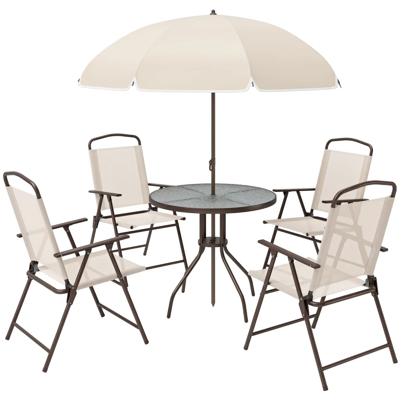 Outsunny Conjunto de Muebles para Jardín con 4 Sillas 1 Mesa y 1 Parasol Texteline Aluminio y Poliéster Beige