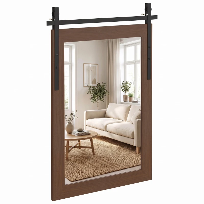 HOMCOM 86.5 x 61 cm Rectangle Mirror, Farmhouse Wall Mirror for Living Room, Bedroom, Hallway, Dark Brown